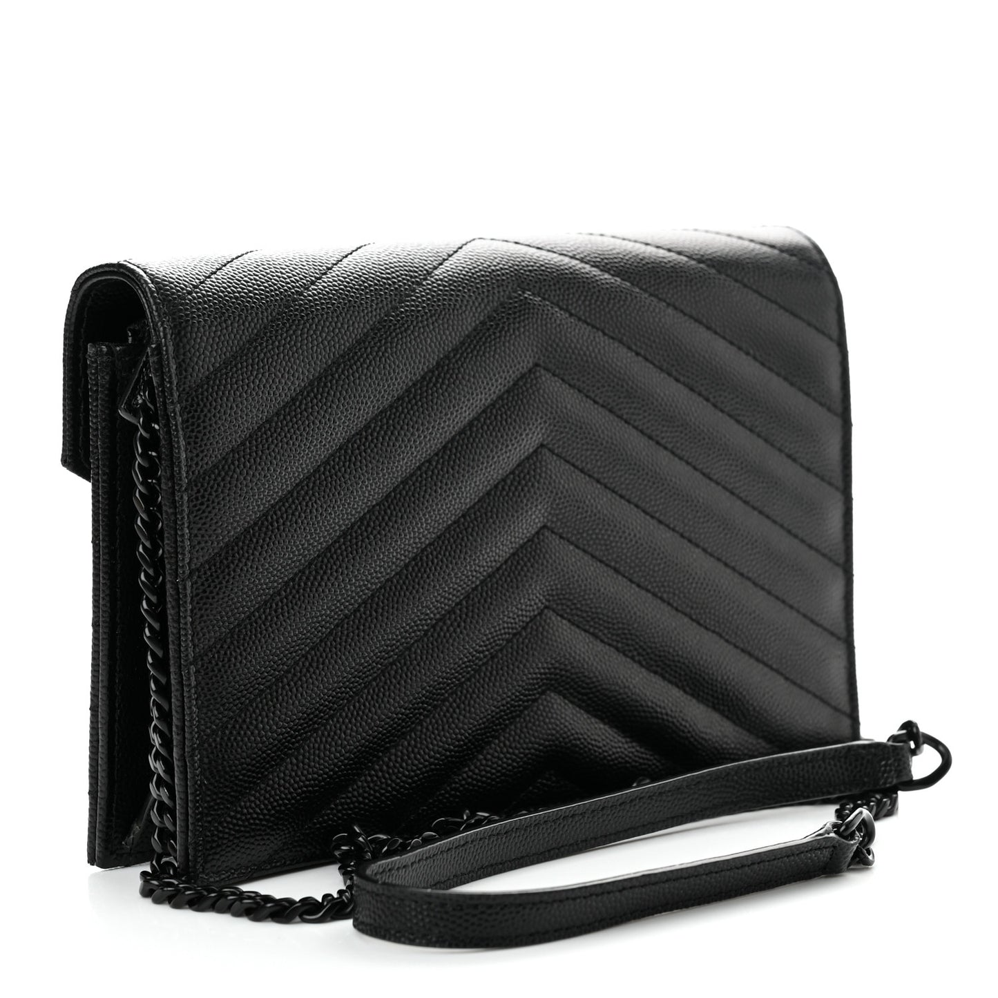 Grain De Poudre Matelasse Chevron Monogram Monochrome Envelope Chain Wallet Black