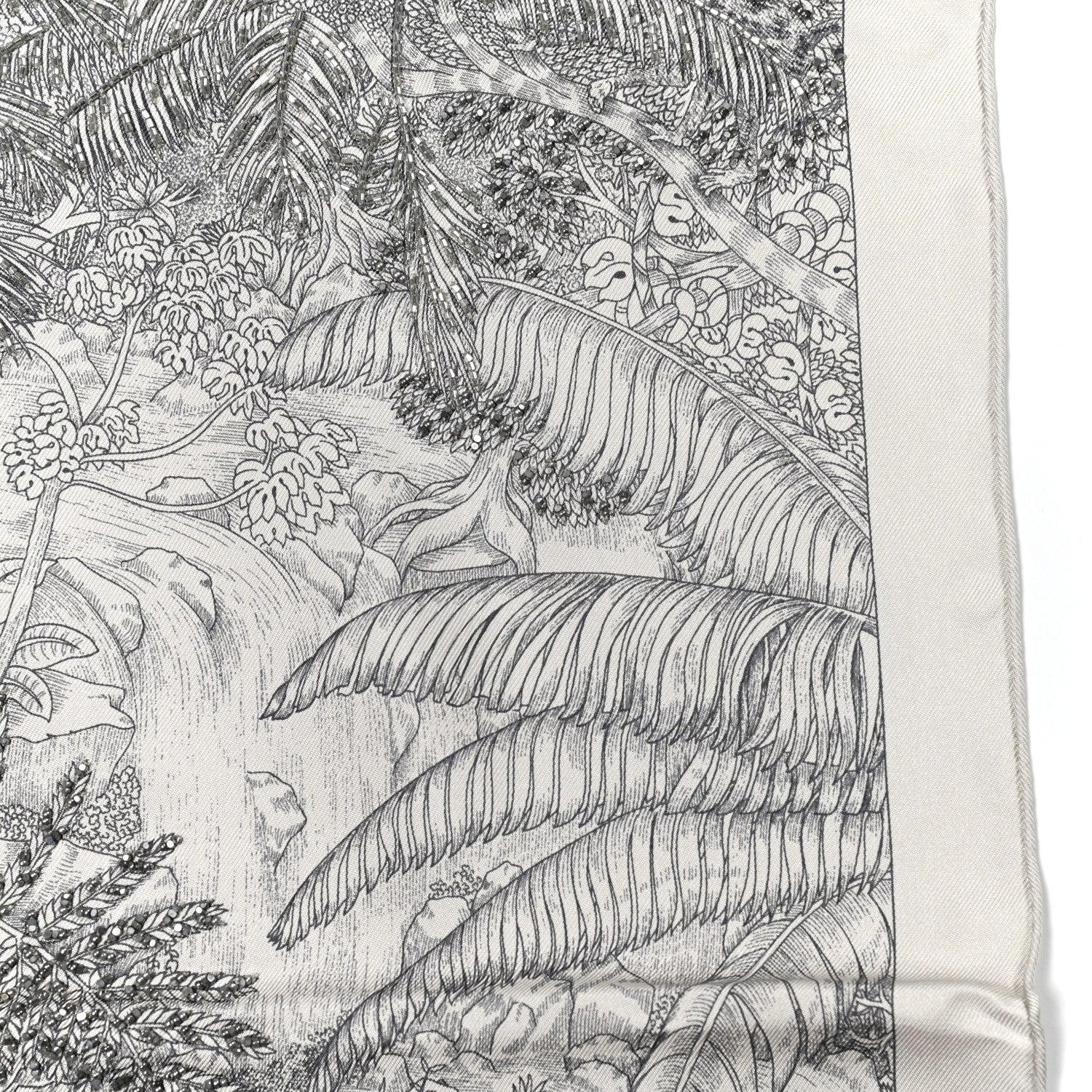 Hermes Silk Embroidered Faubourg Tropical Eclat Scarf 90 Argent Anthracite Or 3 of 5