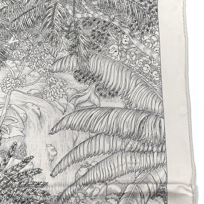 Hermes Silk Embroidered Faubourg Tropical Eclat Scarf 90 Argent Anthracite Or 3 of 5