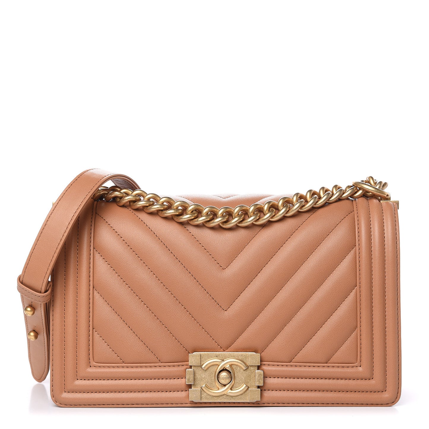 Calfskin Chevron Quilted Medium Boy Flap Camel