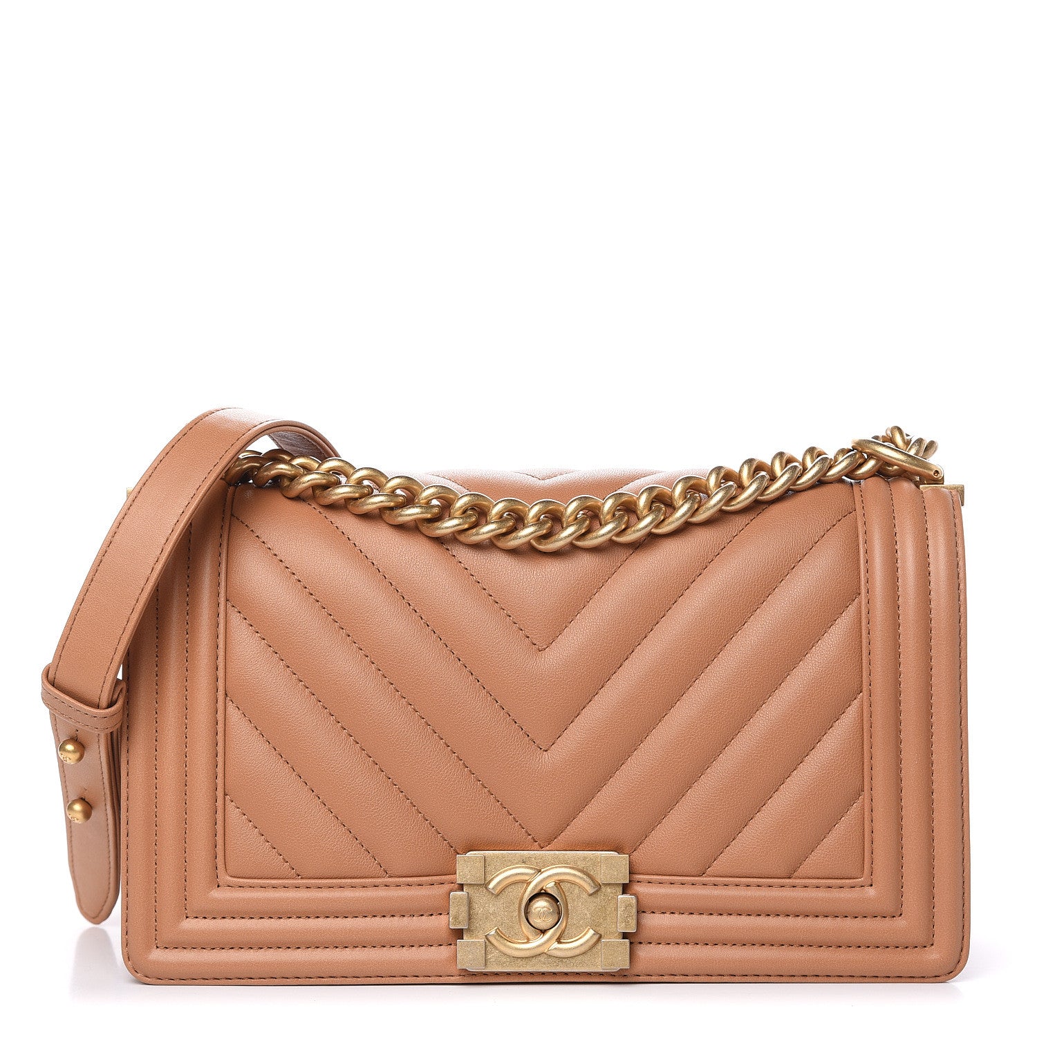 Chanel Calfskin Chevron Quilted Medium Boy Flap Camel 1 of 9