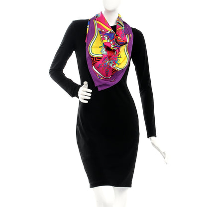 Hermes Silk Bouquets Sellier Scarf 90 Violet Jaune Vif Fuchsia 2 of 8