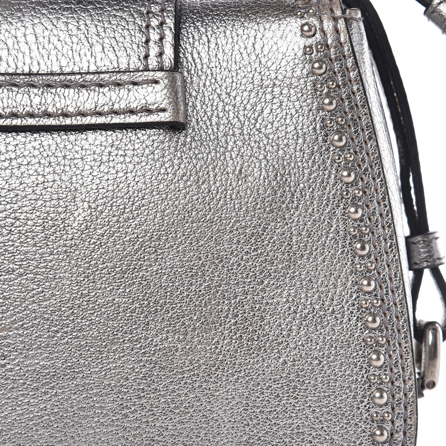 Metallic Goatskin Madras Stud Embellished Buckle Dahlia Shoulder Bag Chrome