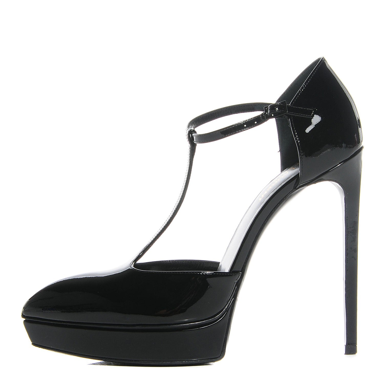 Saint Laurent Patent Janis 130 Platform T-Strap Pumps 40 Black 1 of 6