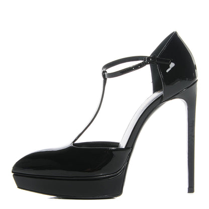 Saint Laurent Patent Janis 130 Platform T-Strap Pumps 40 Black 1 of 6