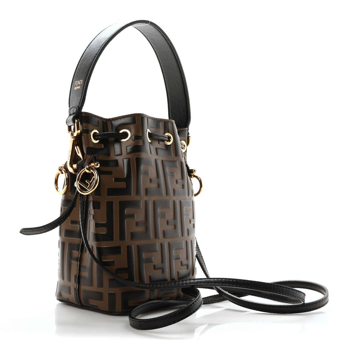 Vitello Liberty F is Fendi Bi-Color FF 1974 Embossed Mini Mon Tresor Bucket Bag Maya Black