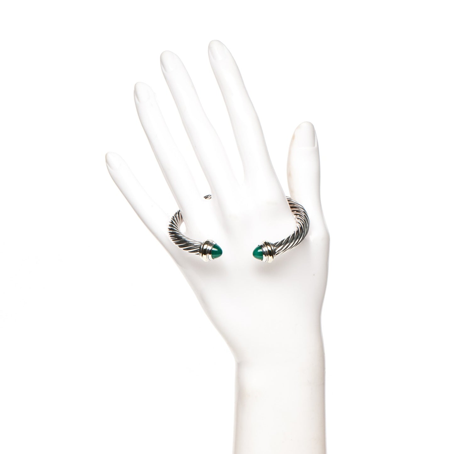 Sterling Silver 14K Yellow Gold Green Onyx 7mm Cable Classics Bracelet
