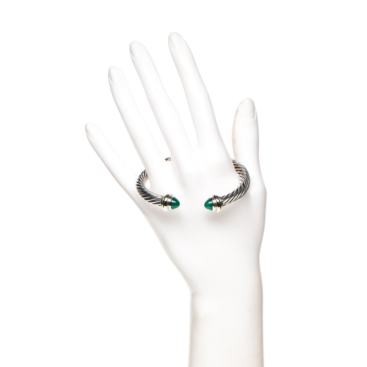 David Yurman Sterling Silver 14K Yellow Gold Green Onyx 7mm Cable Classics Bracelet 2 of 5