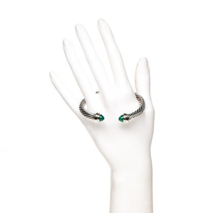 David Yurman Sterling Silver 14K Yellow Gold Green Onyx 7mm Cable Classics Bracelet 2 of 5