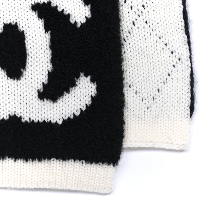 Chanel Wool Cashmere Silk CC Scarf Black White 4 of 4