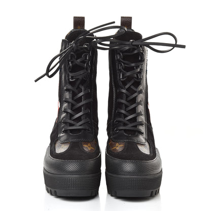 Louis Vuitton Suede Calfskin Monogram LV Black Heart Laureate Platform Desert Boots 37.5 Black 2 of 8