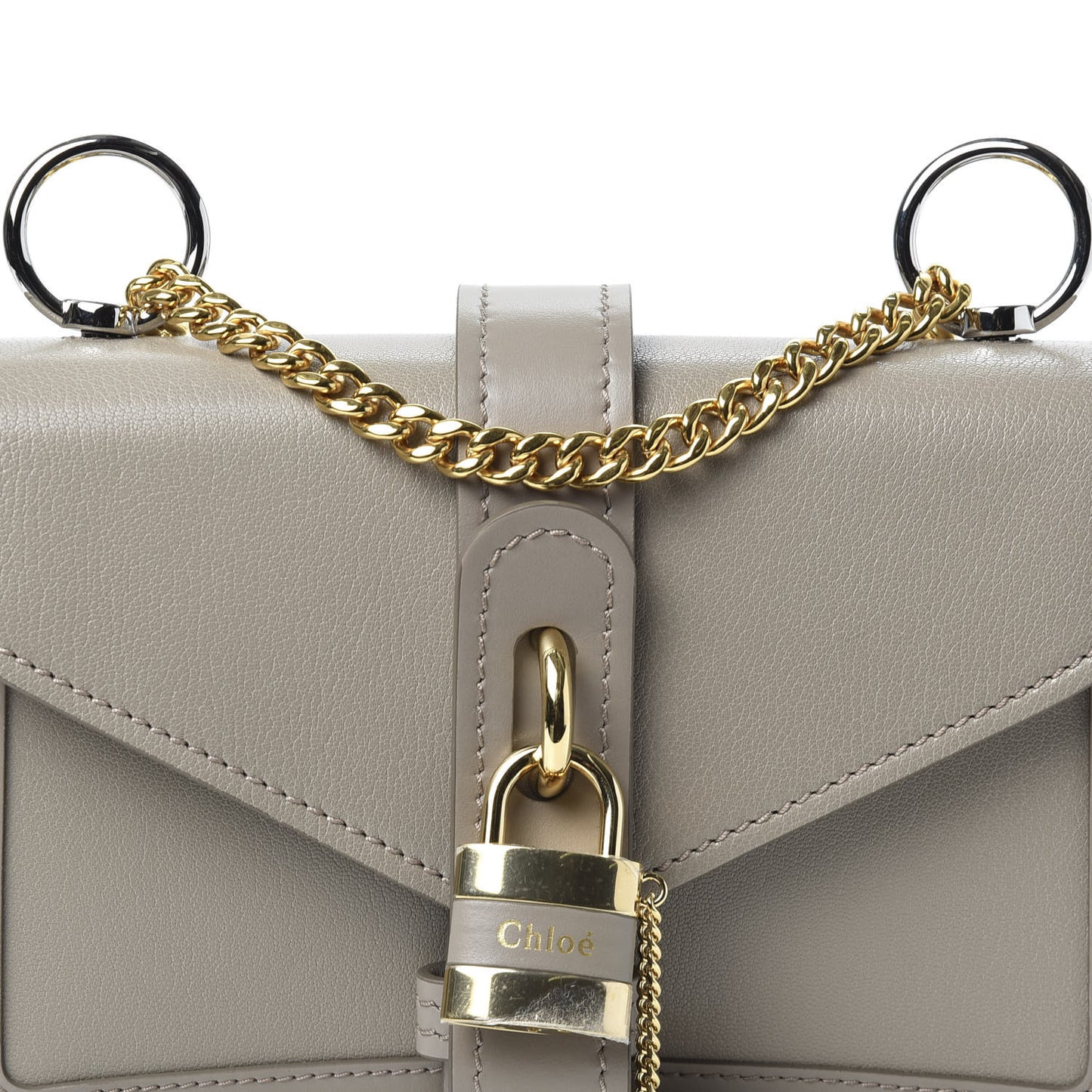 Shiny Goatskin Calfskin Aby Chain Shoulder Bag Motty Grey