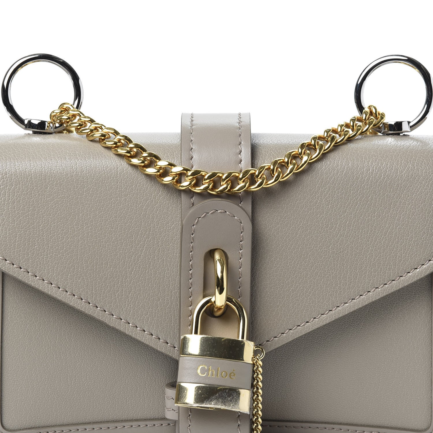 Chloe Shiny Goatskin Calfskin Aby Chain Shoulder Bag Motty Grey 9 of 9