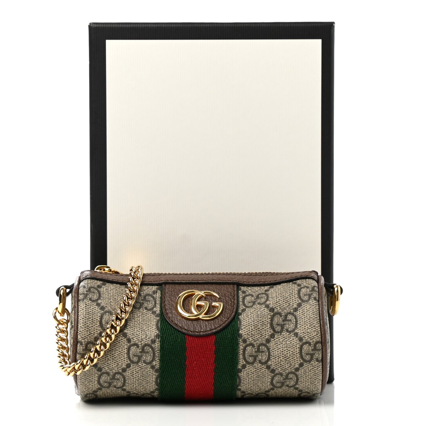 GG Supreme Monogram Web Ophidia Barrel Coin Purse Beige New Acero