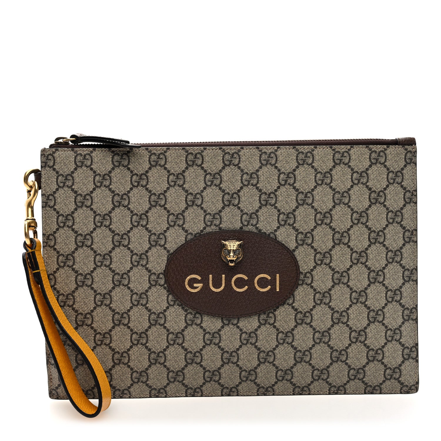 Gucci GG Supreme Monogram Neo Vintage Zip Wristlet Pouch Beige New Acero Crop 1 of 6
