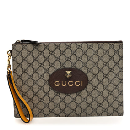 Gucci GG Supreme Monogram Neo Vintage Zip Wristlet Pouch Beige New Acero Crop 1 of 6