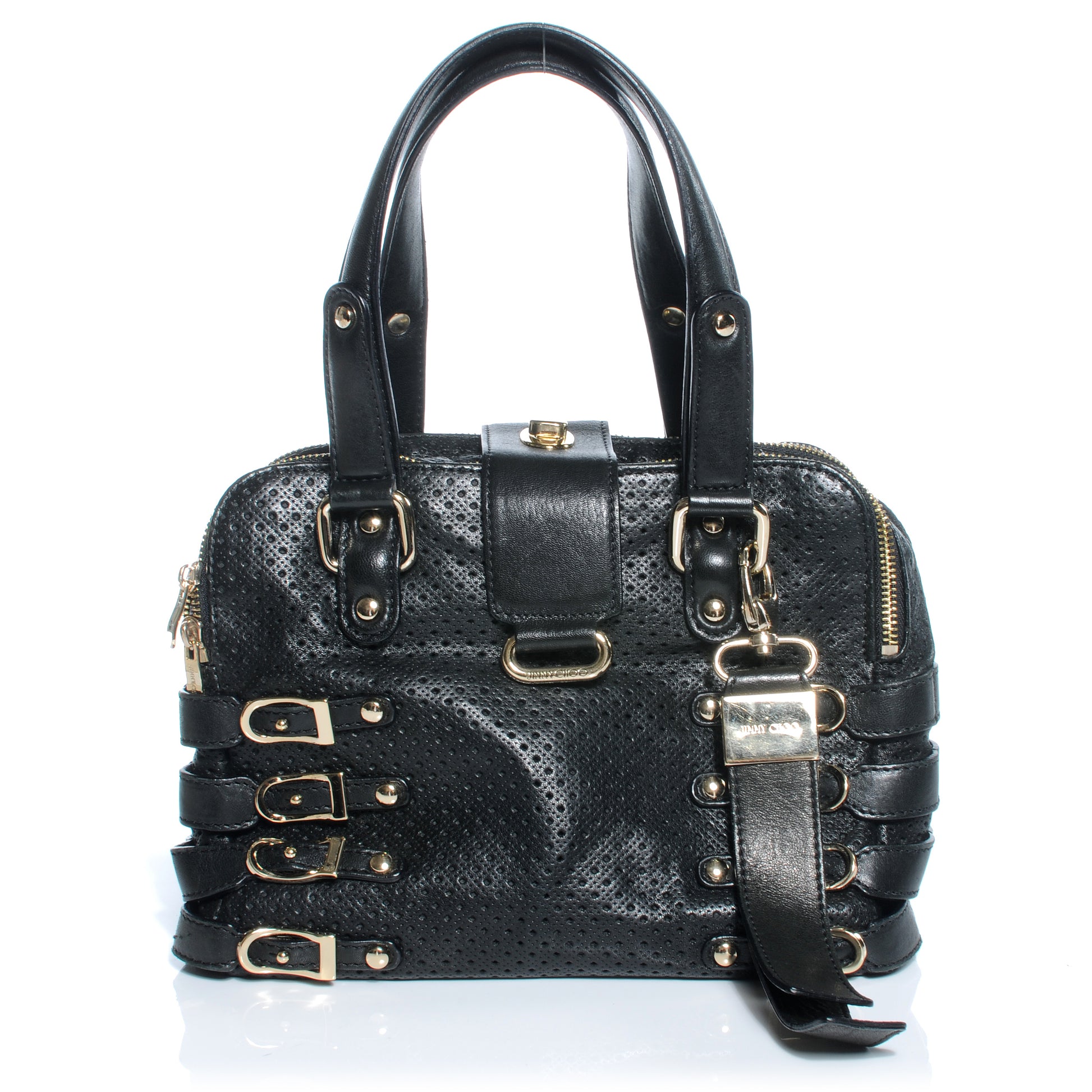 Jimmy Choo Leather Perforated Blythe M Handbag Black 1 of 6