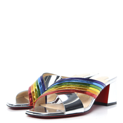 Christian Louboutin Metallic Calfskin Rainbow Arkenmule 55 Slide Sandals 38 Silver Multicolor 3 of 10