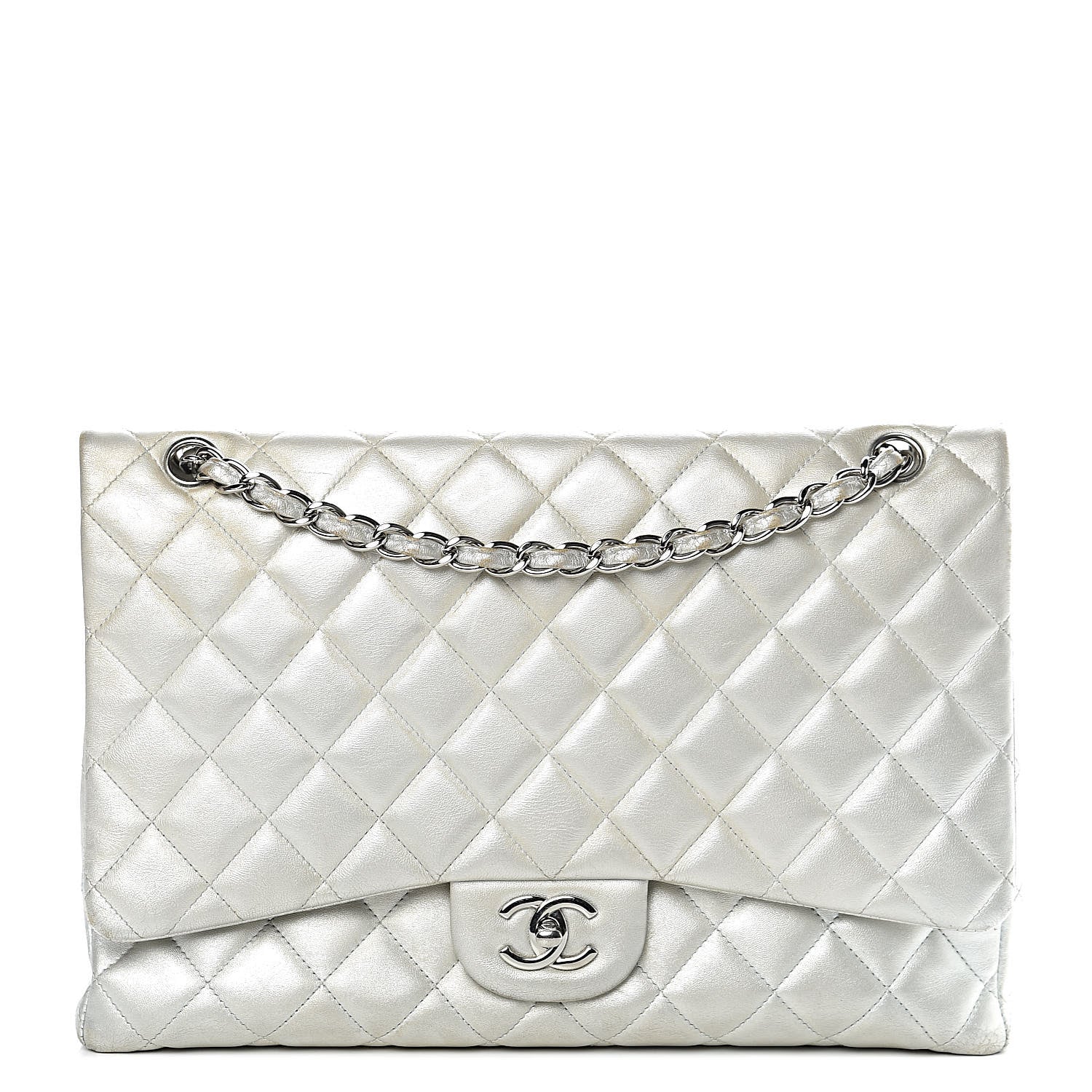 Chanel Metallic Lambskin Quilted Maxi Single Flap Silver 1 of 16