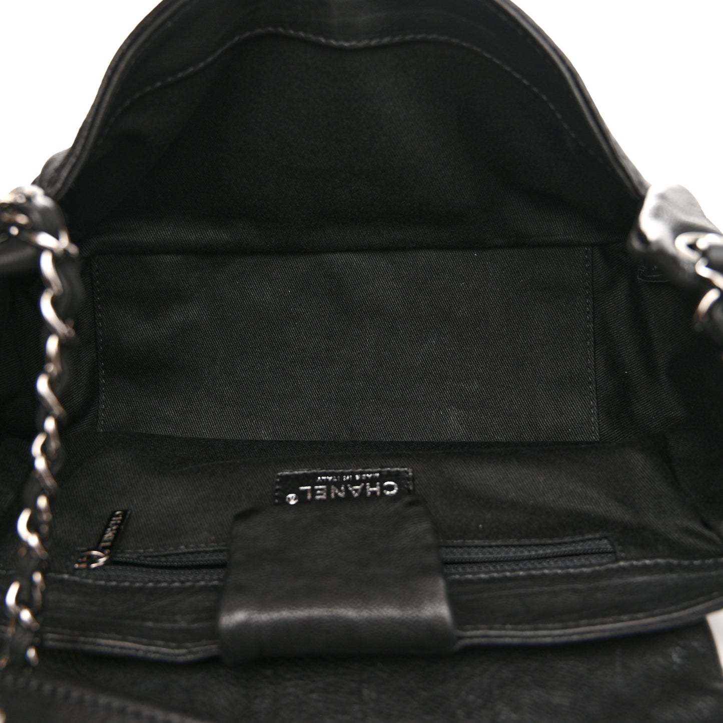 Calfskin Diamond Stitch Accordion Flap Black