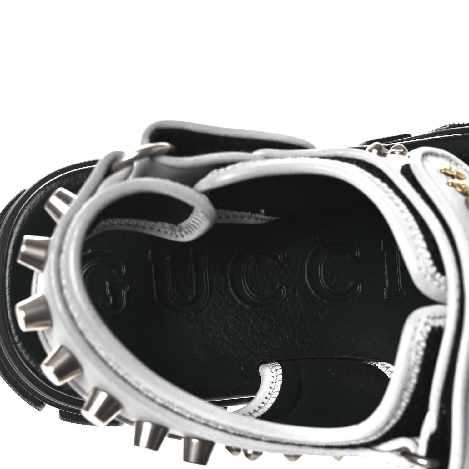 Gucci Technical Canvas Calfskin Reflective Studded Mens Aguru Sandals 6.5 Silver Black 9 of 9