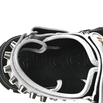 Gucci Technical Canvas Calfskin Reflective Studded Mens Aguru Sandals 6.5 Silver Black 9 of 9