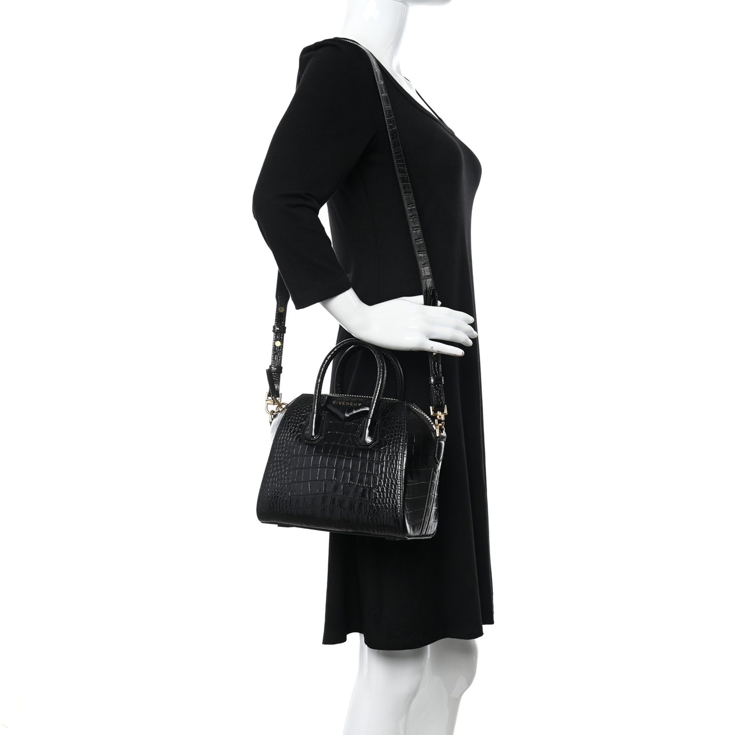 Calfskin Crocodile Embossed Mini Antigona Black