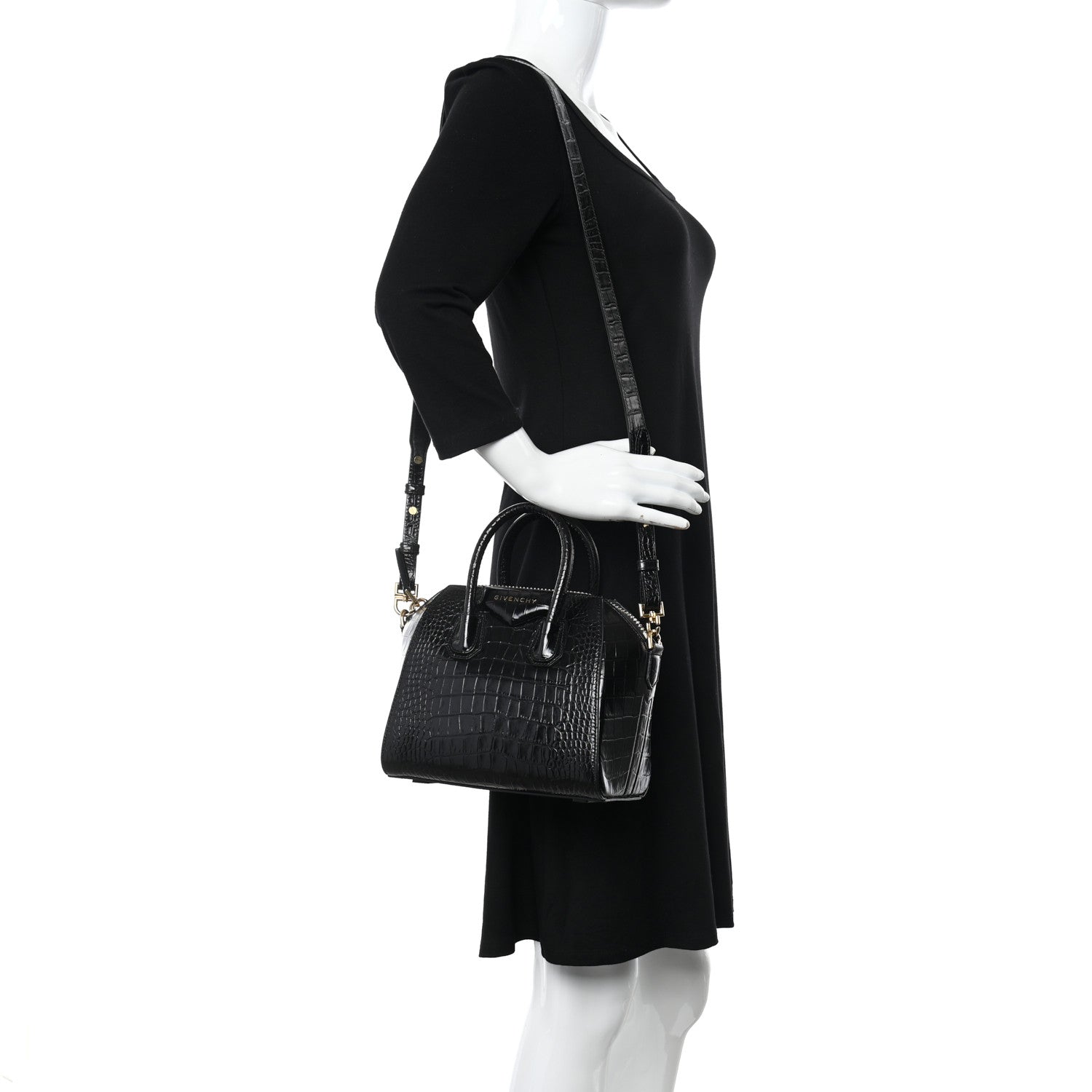 Givenchy Calfskin Crocodile Embossed Mini Antigona Black 2 of 12