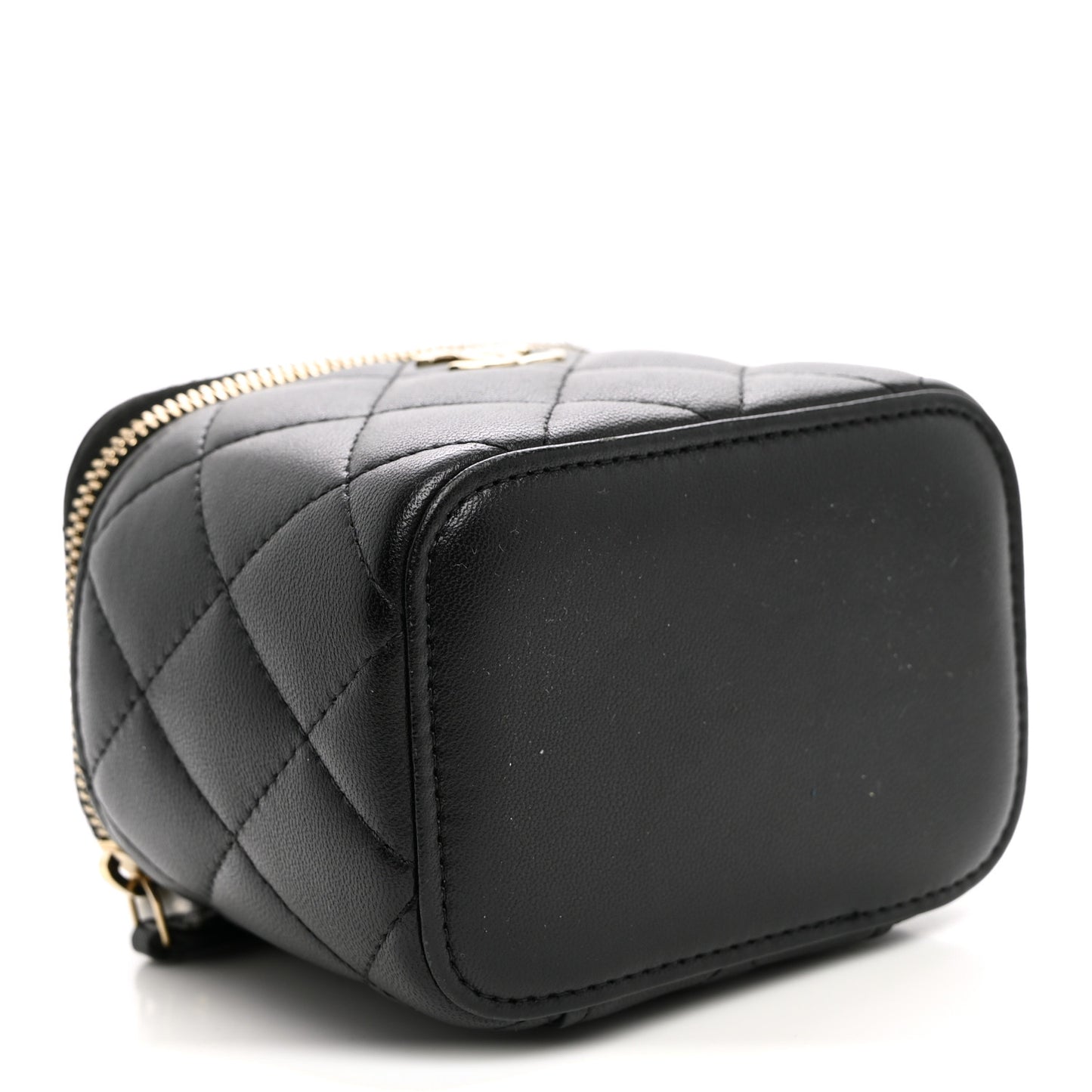 Lambskin Quilted Top Handle Mini Vanity Case With Chain Black