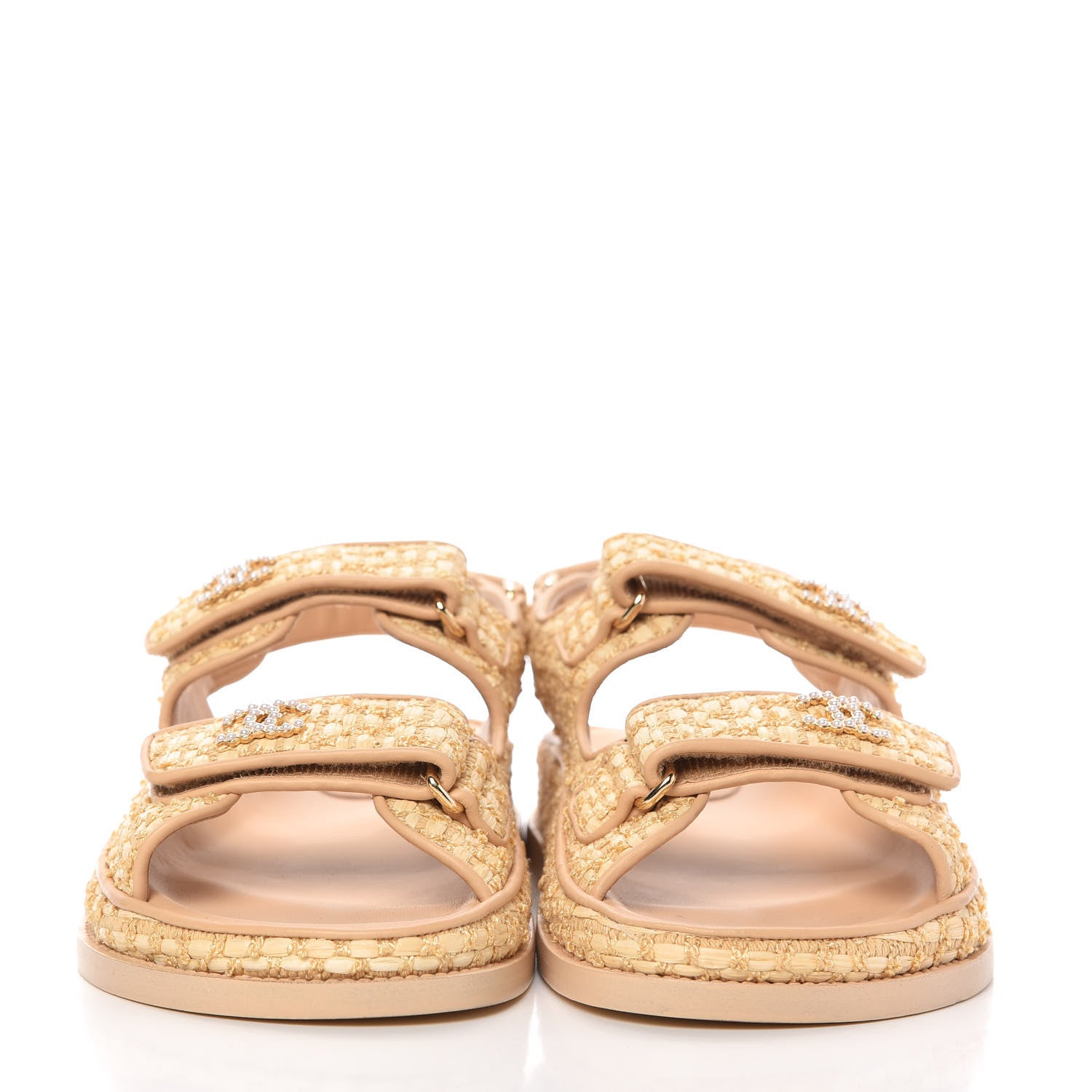 Chanel Braided Fabric Velcro Dad Sandals 38 Beige 2 of 10