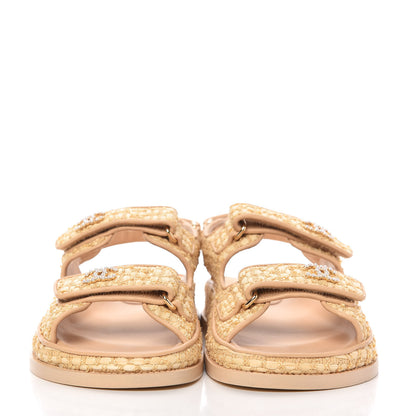 Chanel Braided Fabric Velcro Dad Sandals 38 Beige 2 of 10