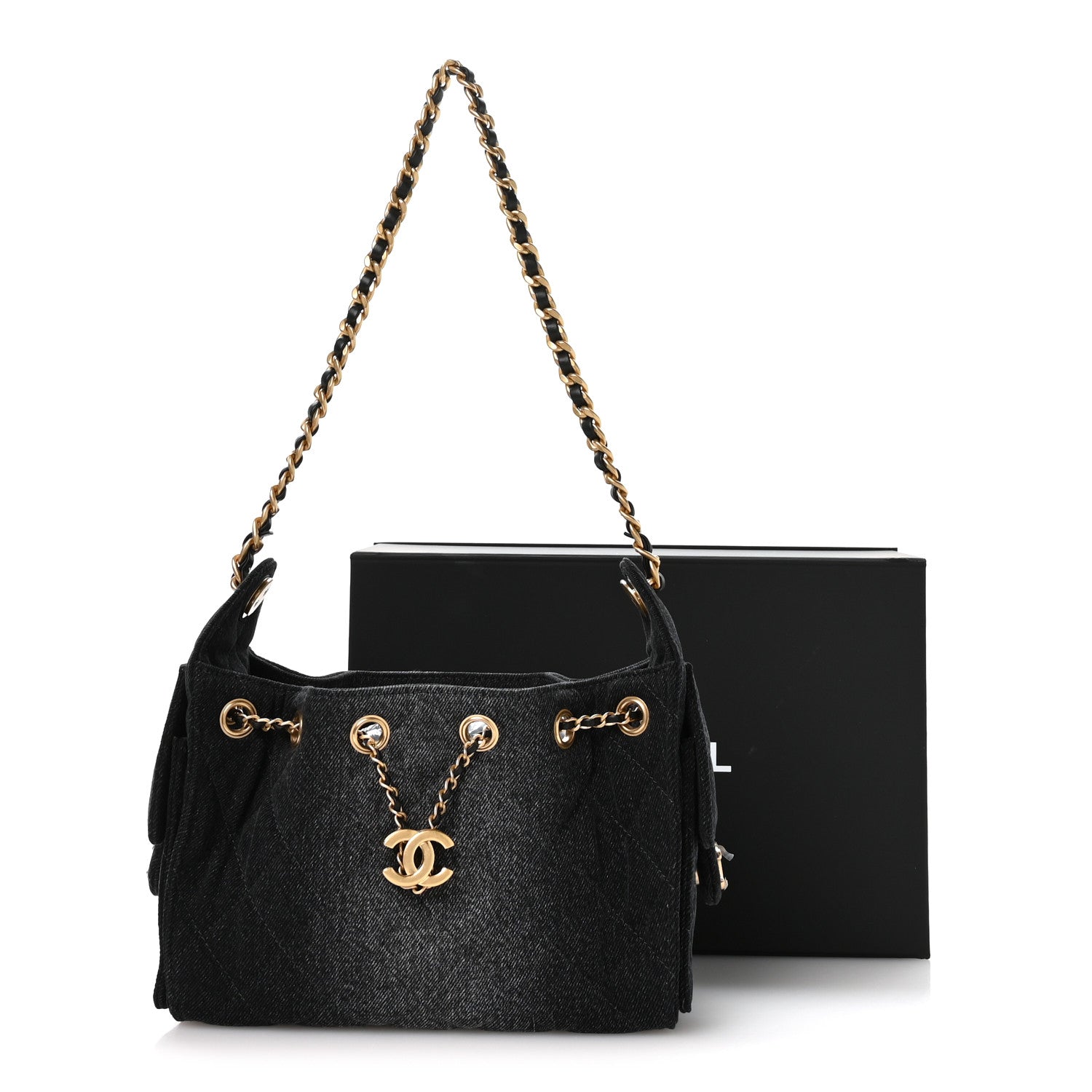 Chanel Washed Denim Quilted Mini Chanel 25 Handbag Black 11 of 11