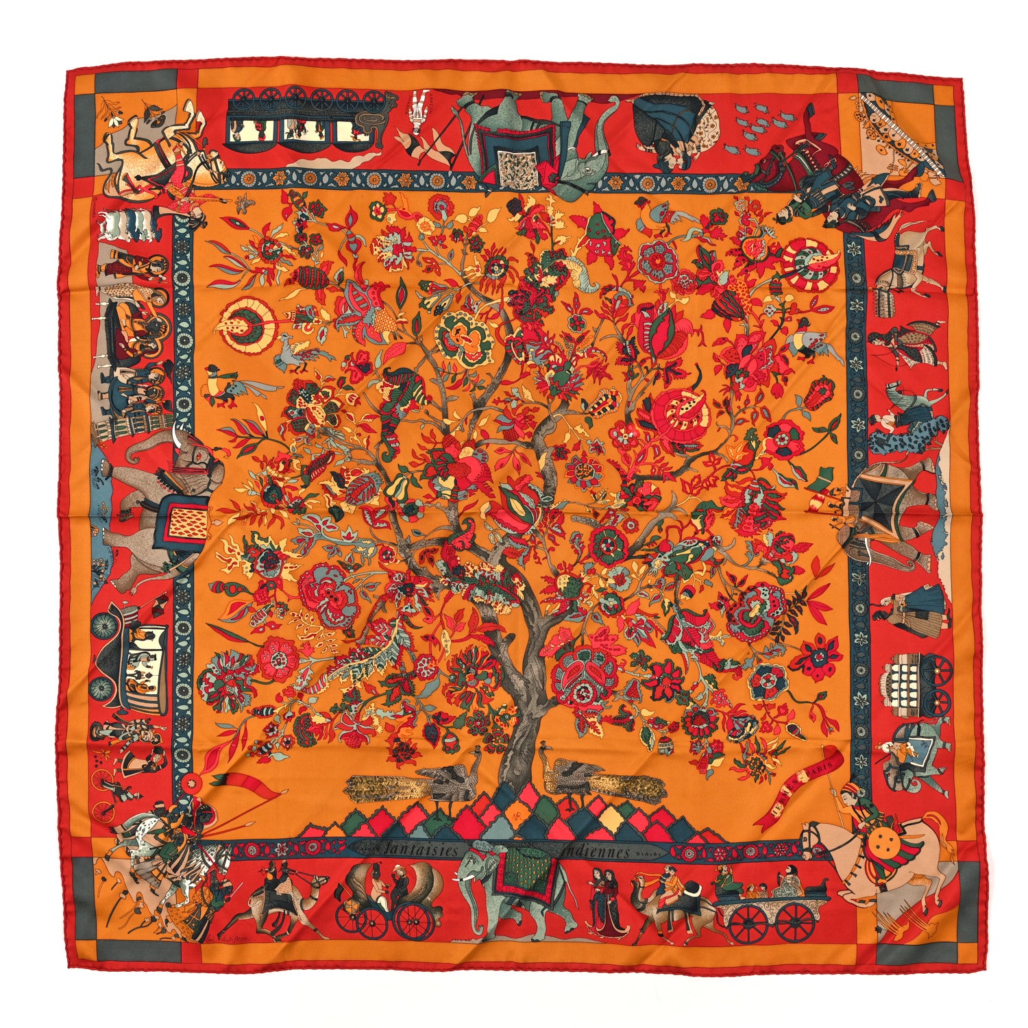 Hermes Silk Fantaisies Indiennes Scarf 90 Rouge Rose Vif Vert 1 of 3