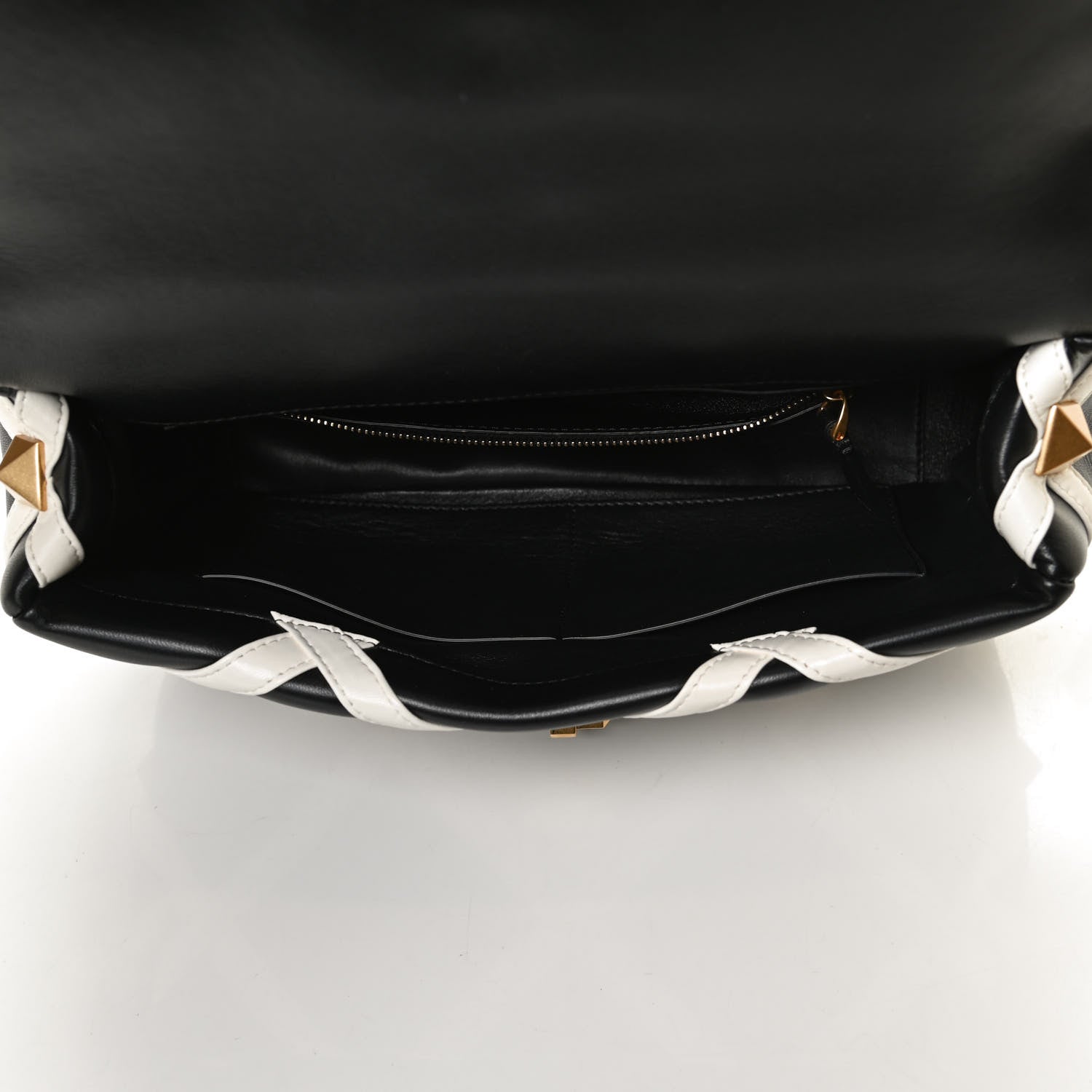 Valentino Garavani Nappa Large Roman Stud Shoulder Bag Black White 5 of 10