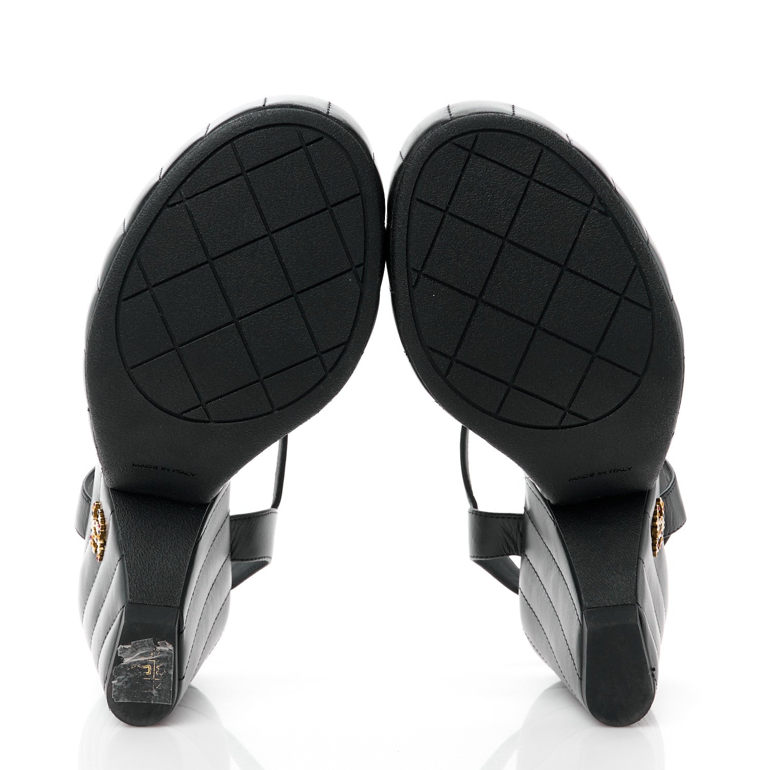 Chanel Lambskin Quilted Peep Toe Wedge Sandals 38.5 Black 5 of 10