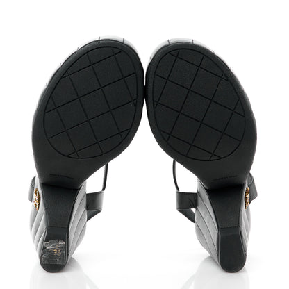 Chanel Lambskin Quilted Peep Toe Wedge Sandals 38.5 Black 5 of 10