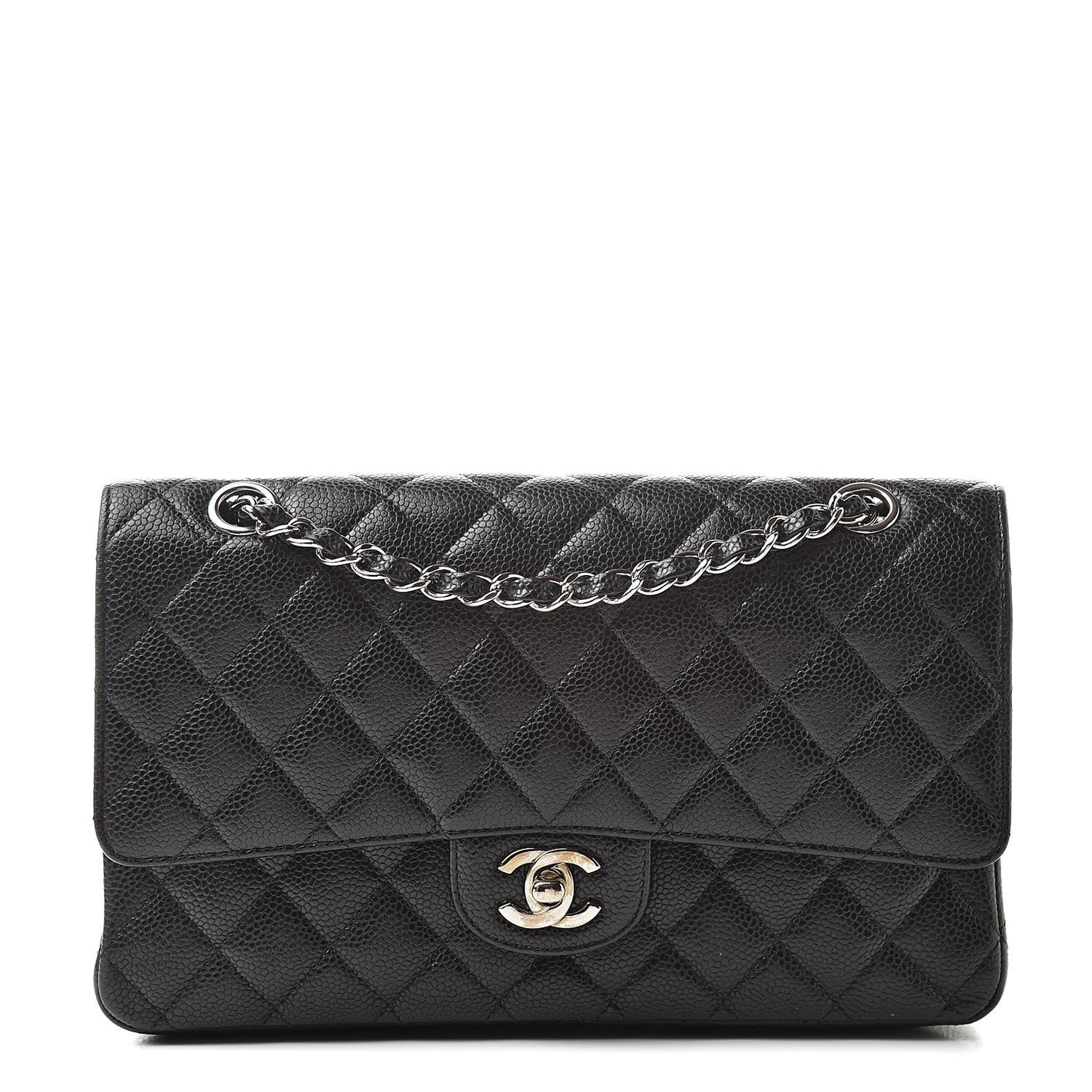 Caviar Quilted Medium Double Flap Black