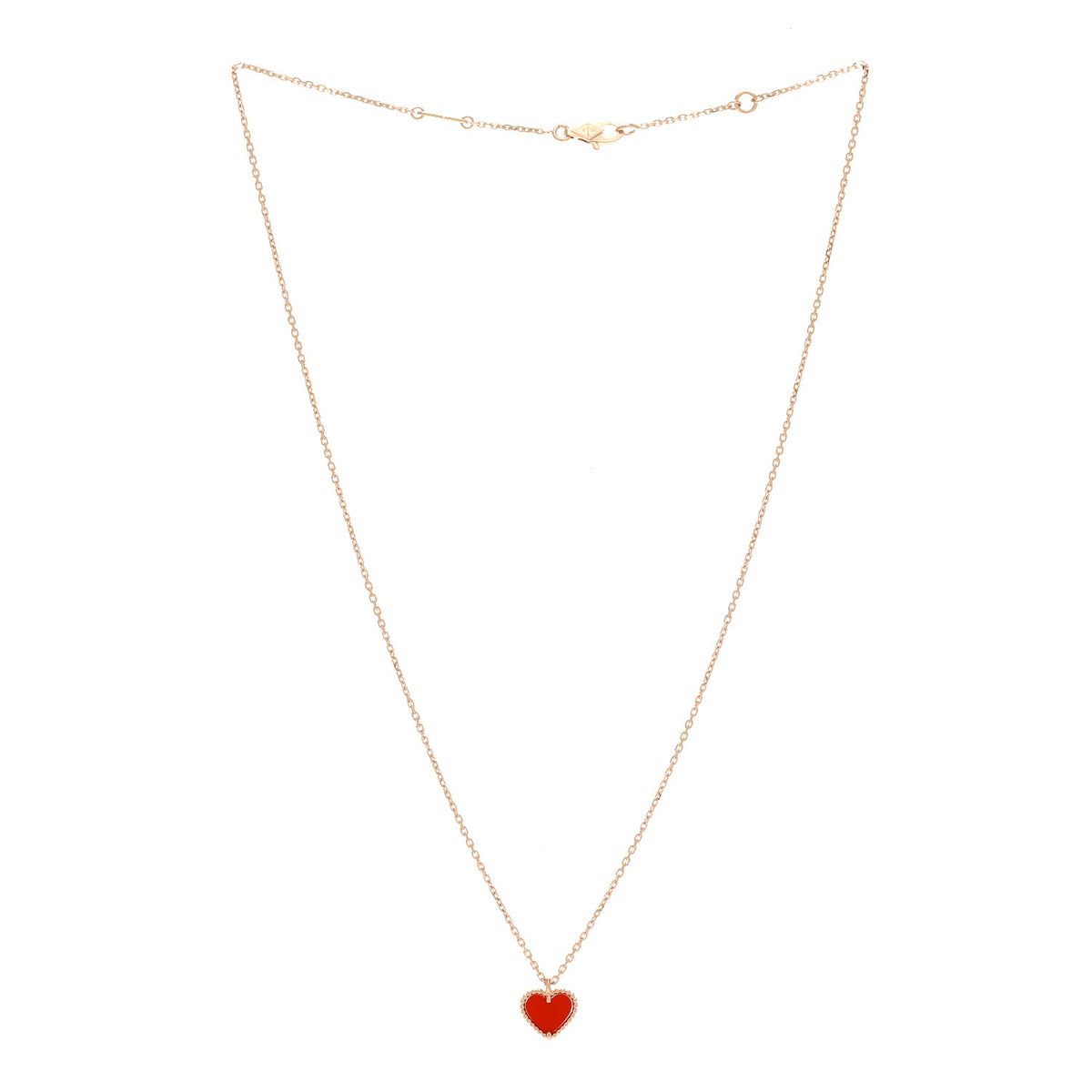 Van Cleef & Arpels 18K Rose Gold Carnelian Sweet Alhambra Heart Pendant Necklace 3 of 6