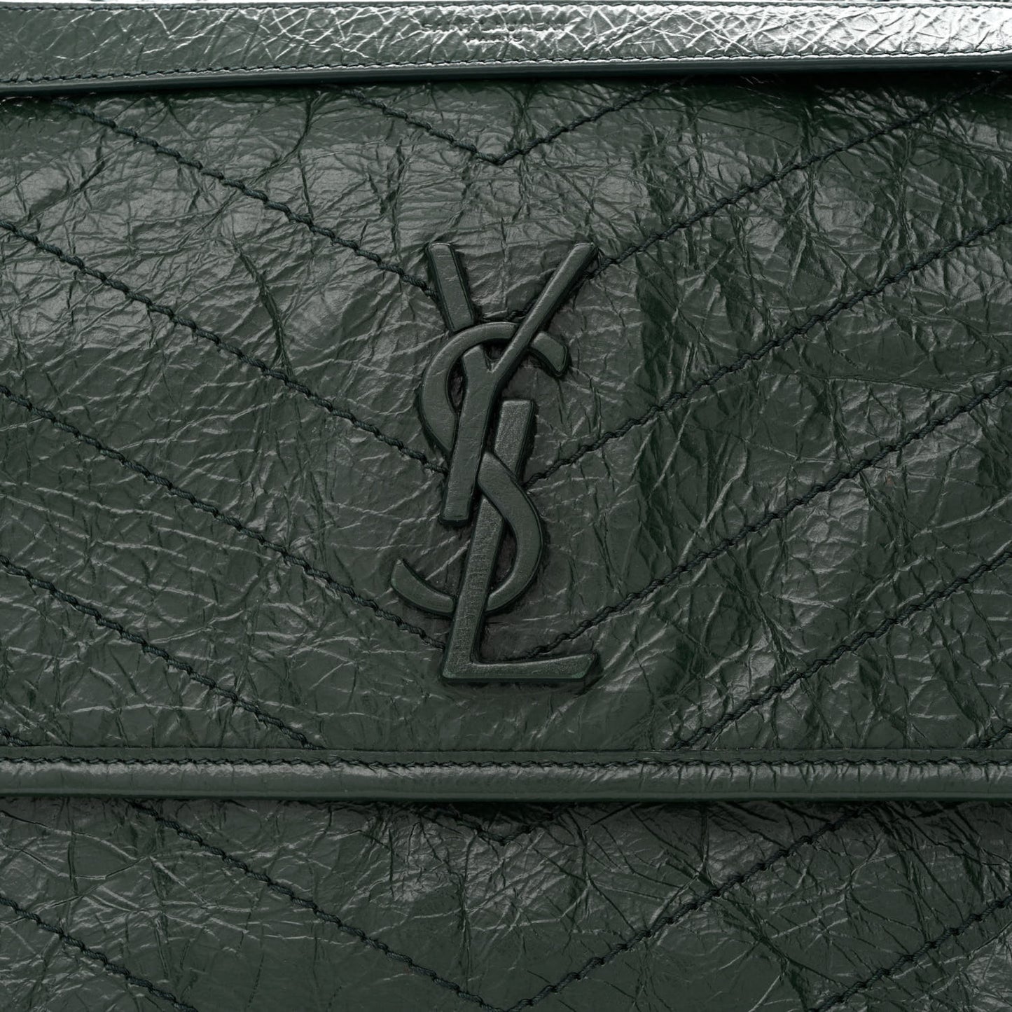 Crinkled Calfskin Matelasse Monogram Medium Niki Chain Satchel Dark Green