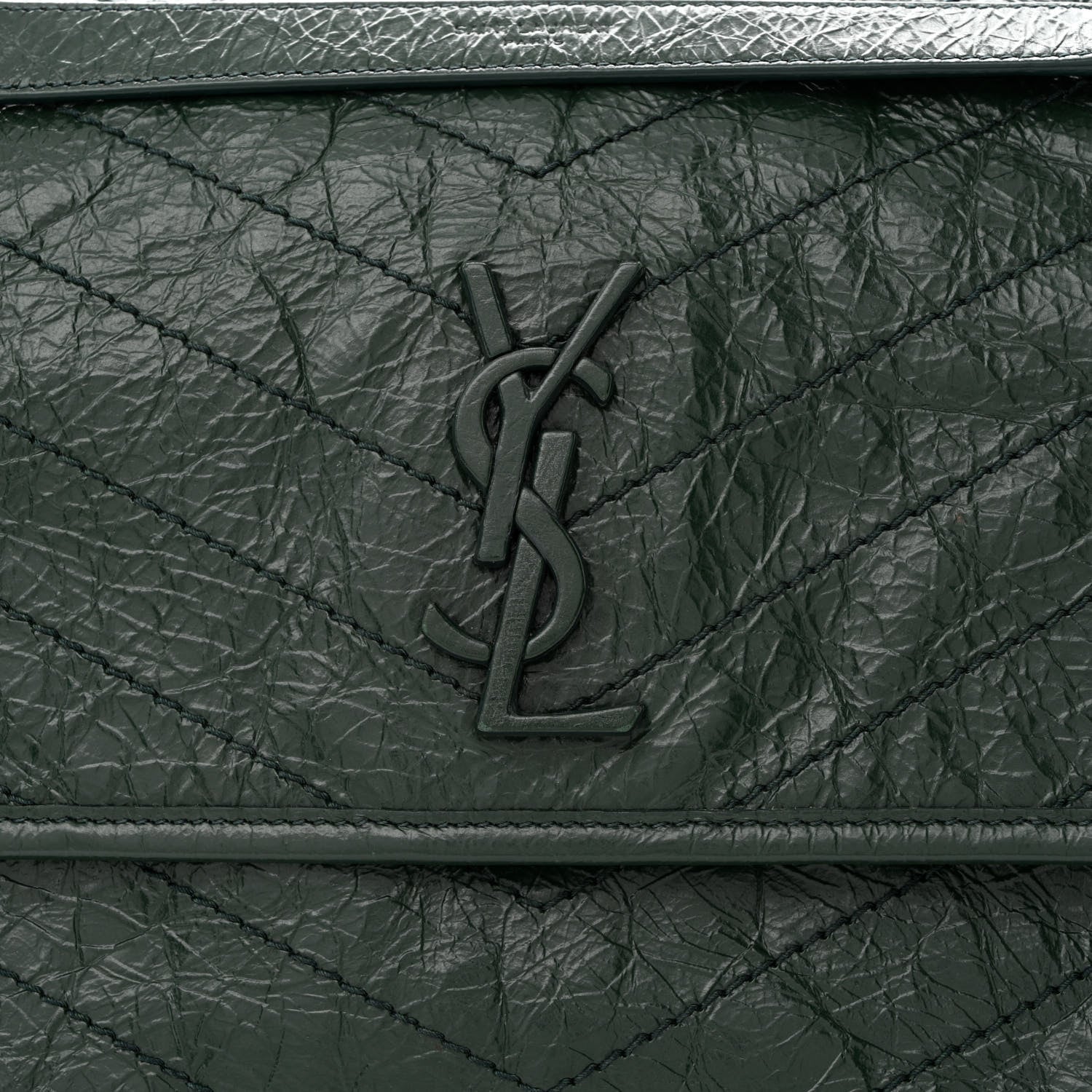 Saint Laurent Crinkled Calfskin Matelasse Monogram Medium Niki Chain Satchel Dark Green 8 of 10