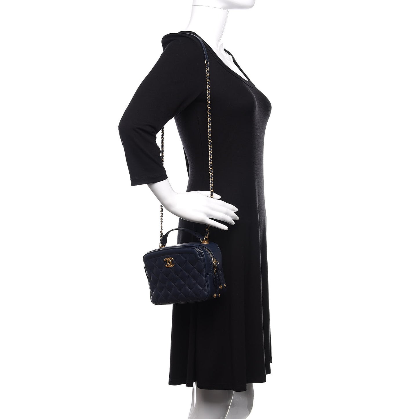 Calfskin Quilted CC Small Vanity Case Navy