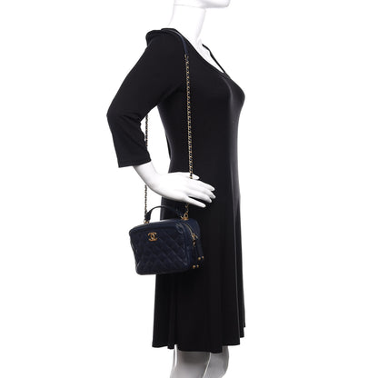 Chanel Calfskin Quilted CC Small Vanity Case Navy 2 of 10
