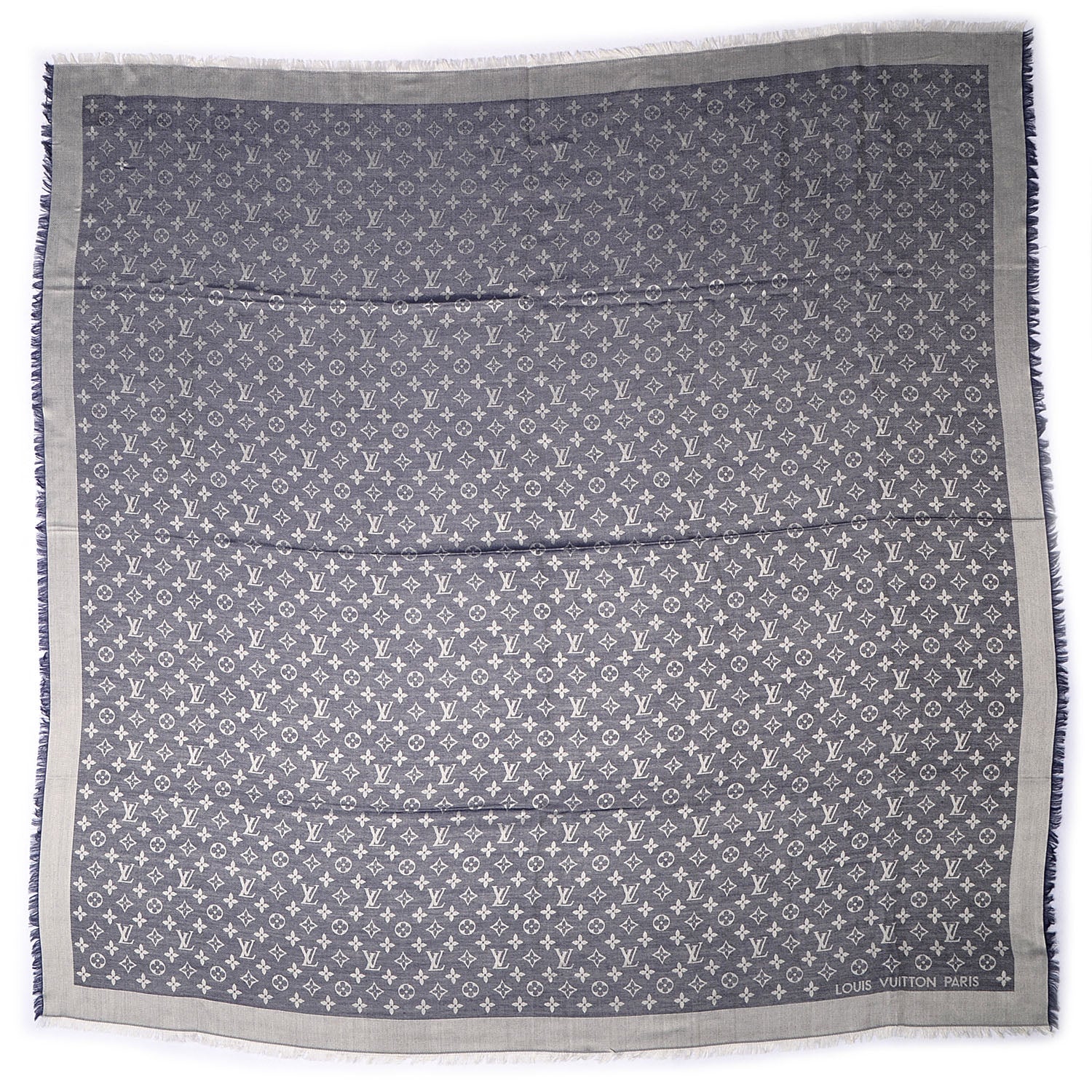 Louis Vuitton Wool Silk Monogram Denim Shawl Blue 3 of 5