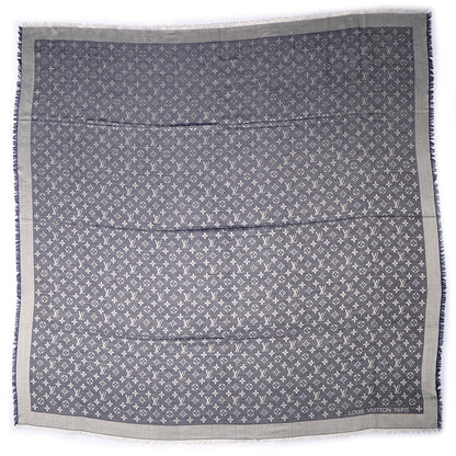 Louis Vuitton Wool Silk Monogram Denim Shawl Blue 3 of 5