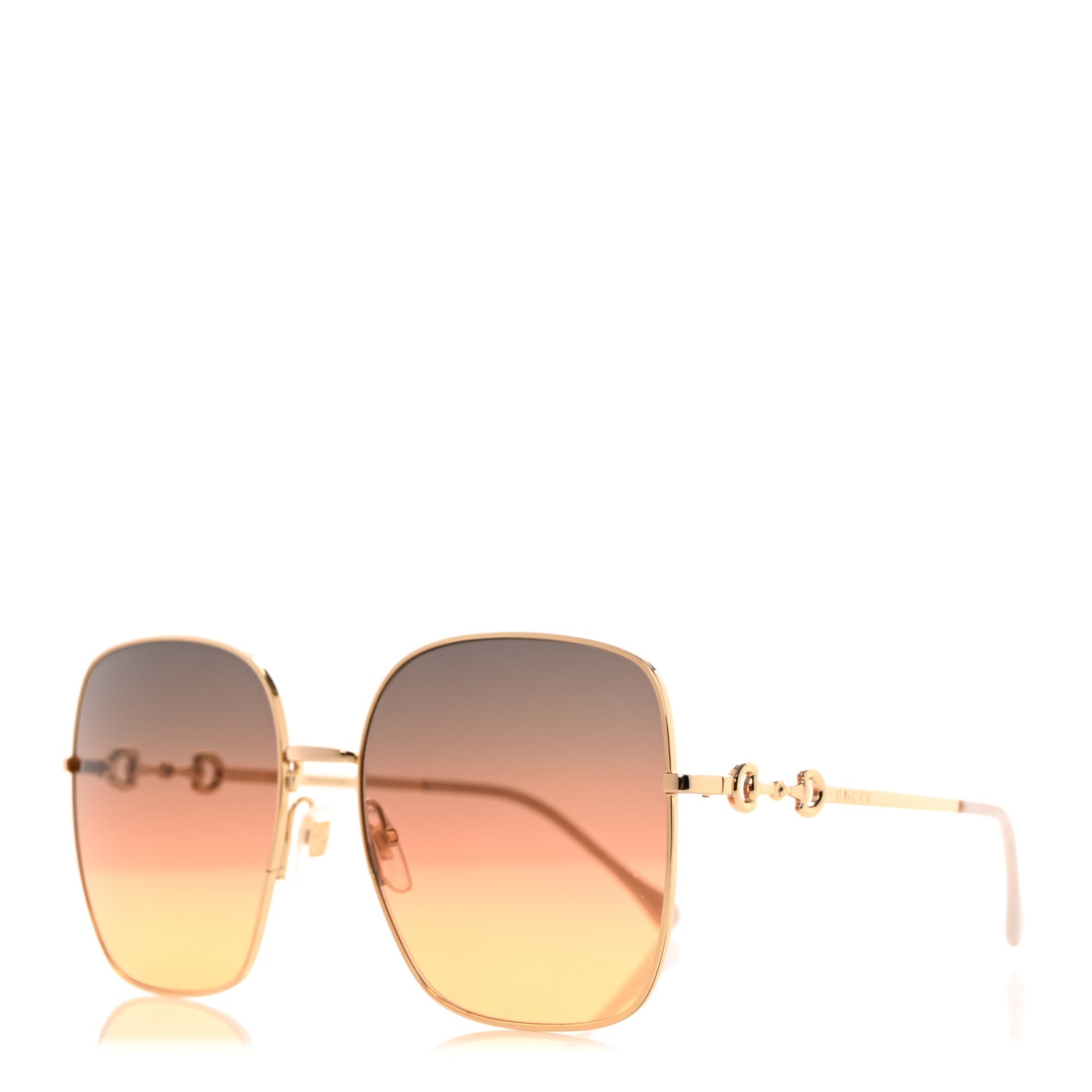 Gucci Metal Horsebit Square Sunglasses GG0879S Gold 1 of 8