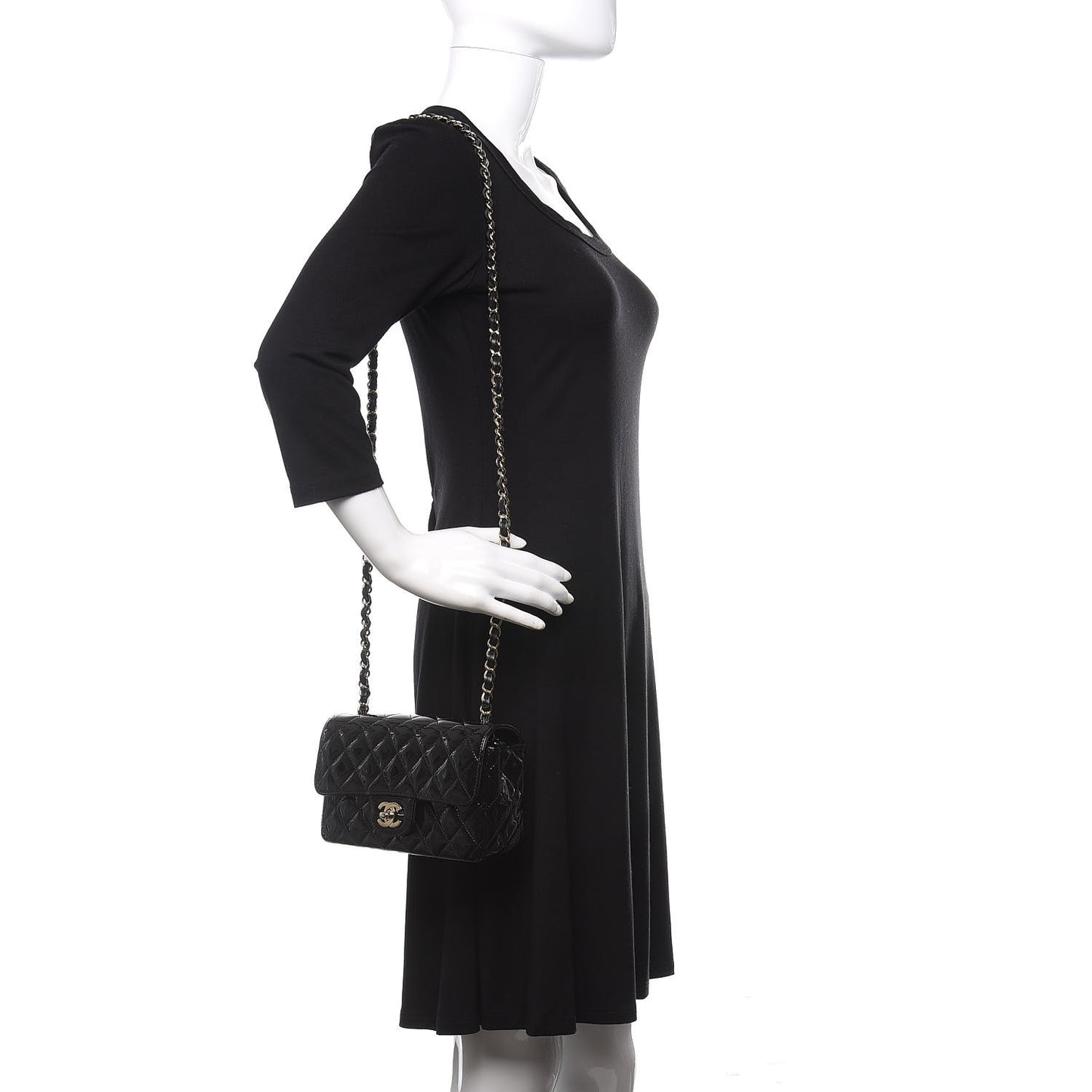Patent Calfskin Quilted Mini Rectangular Flap Black