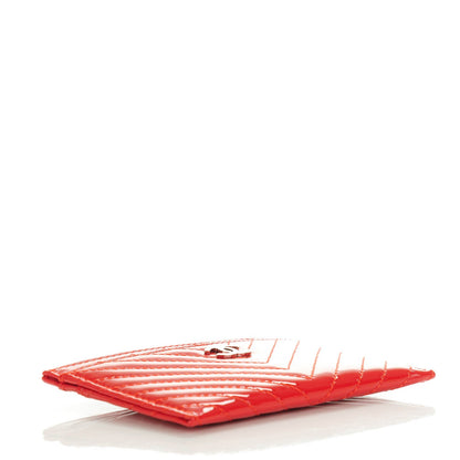 Chanel Patent Quilted Chevron Card Holder Red 4 of 8