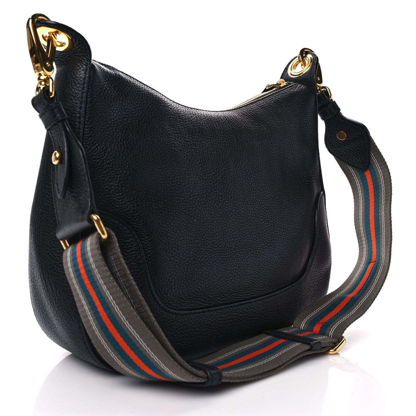 Vitello Daino Zippered Messenger Hobo Black