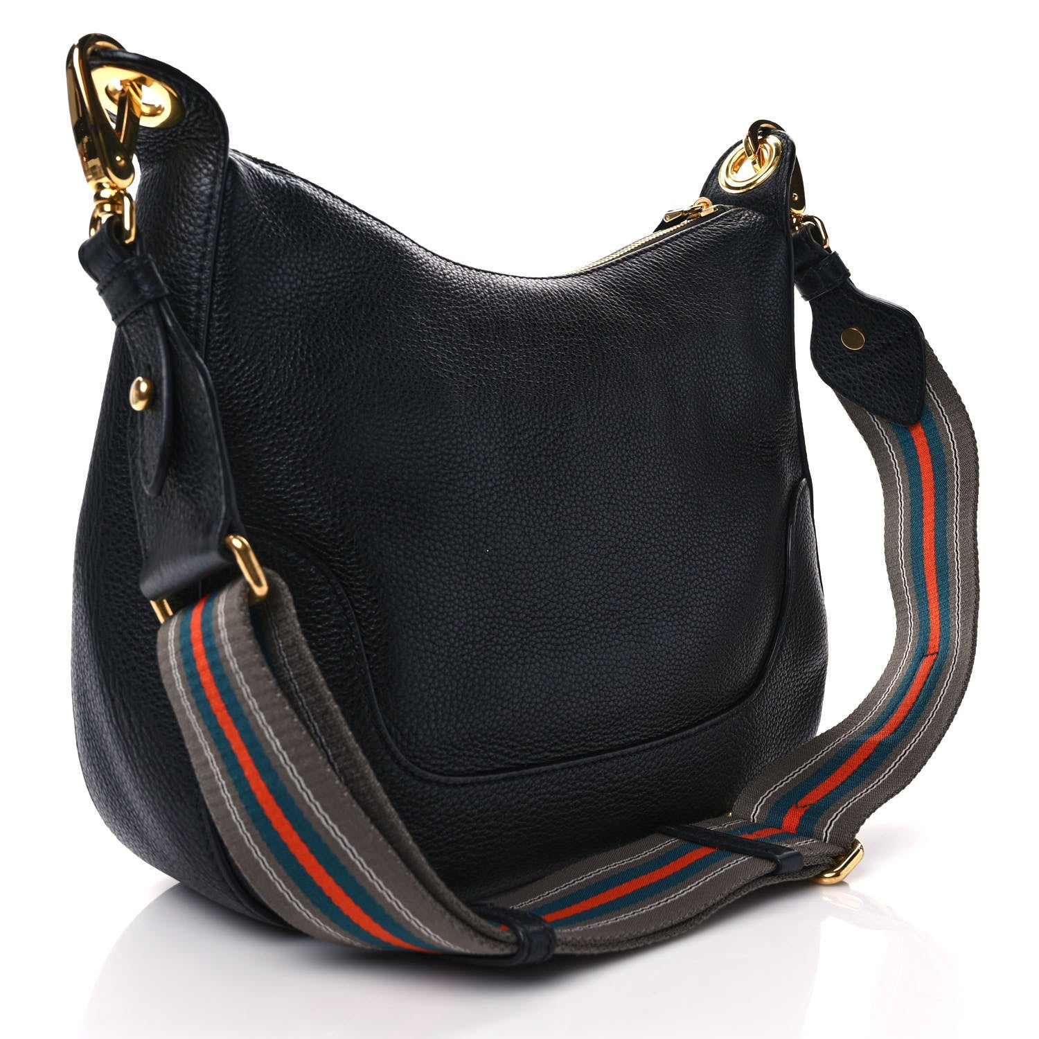 Prada Vitello Daino Zippered Messenger Hobo Black 3 of 12