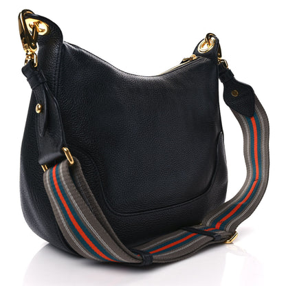 Prada Vitello Daino Zippered Messenger Hobo Black 3 of 12